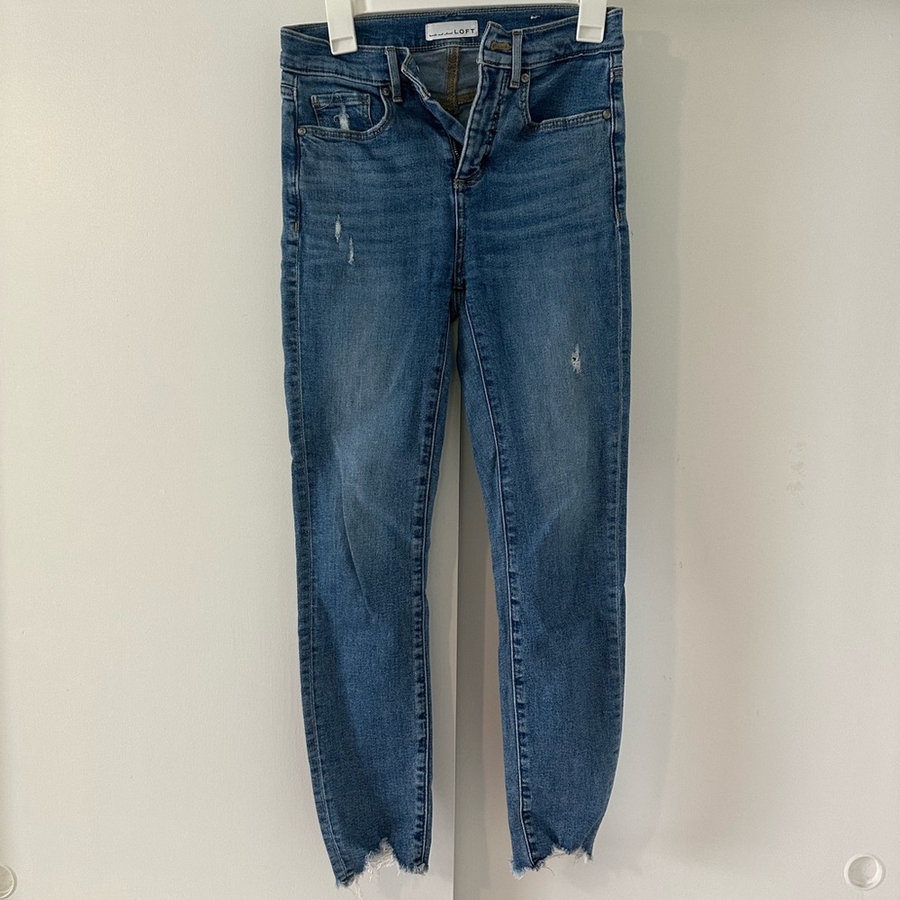 LOFT High Rise Ankle Cropped Jeans with Raw Hem